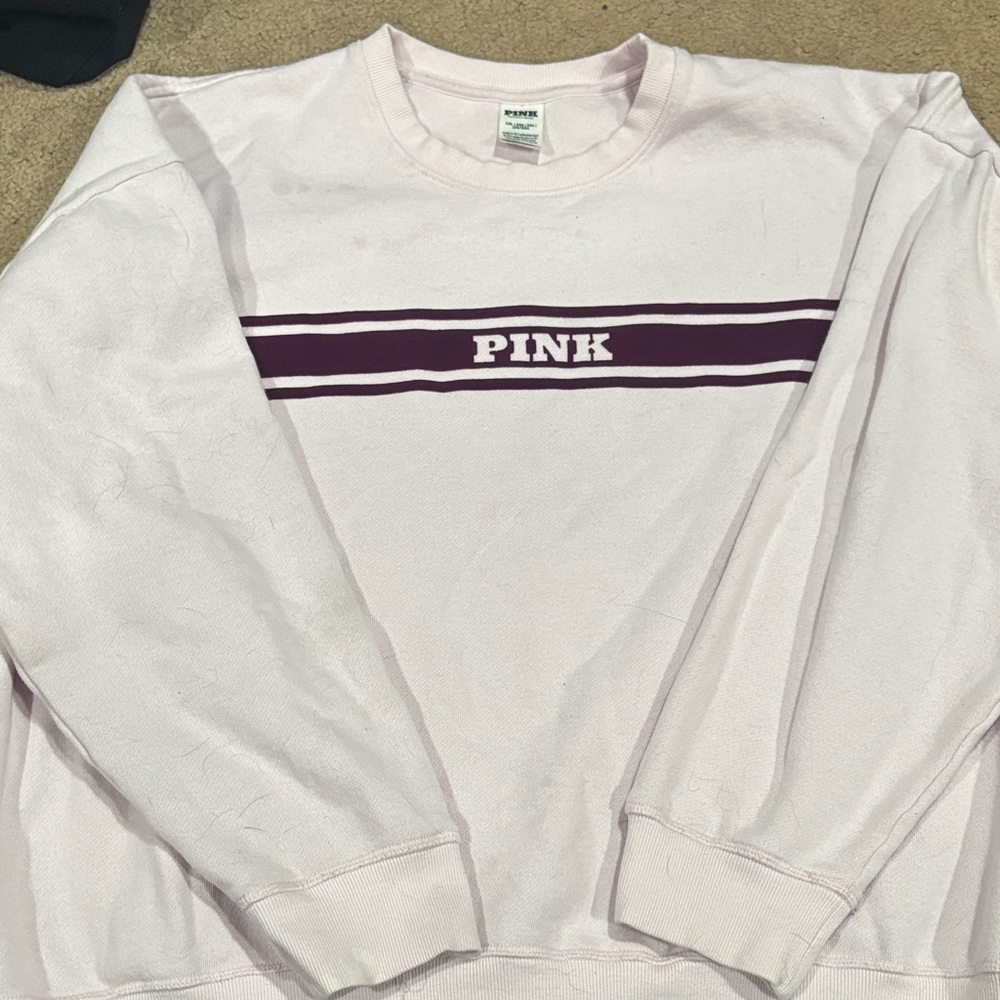 PINK Victoria's Secret Men's Crewneck Sweater - Light Pink and Purple